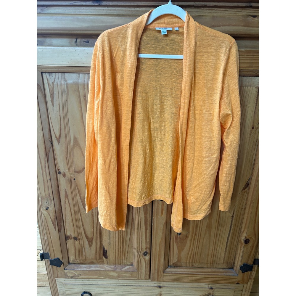 Chicos Orange 100% Linen Open Front Cardigan Sweater Womens Size 1 Medium M - Picture 1 of 5